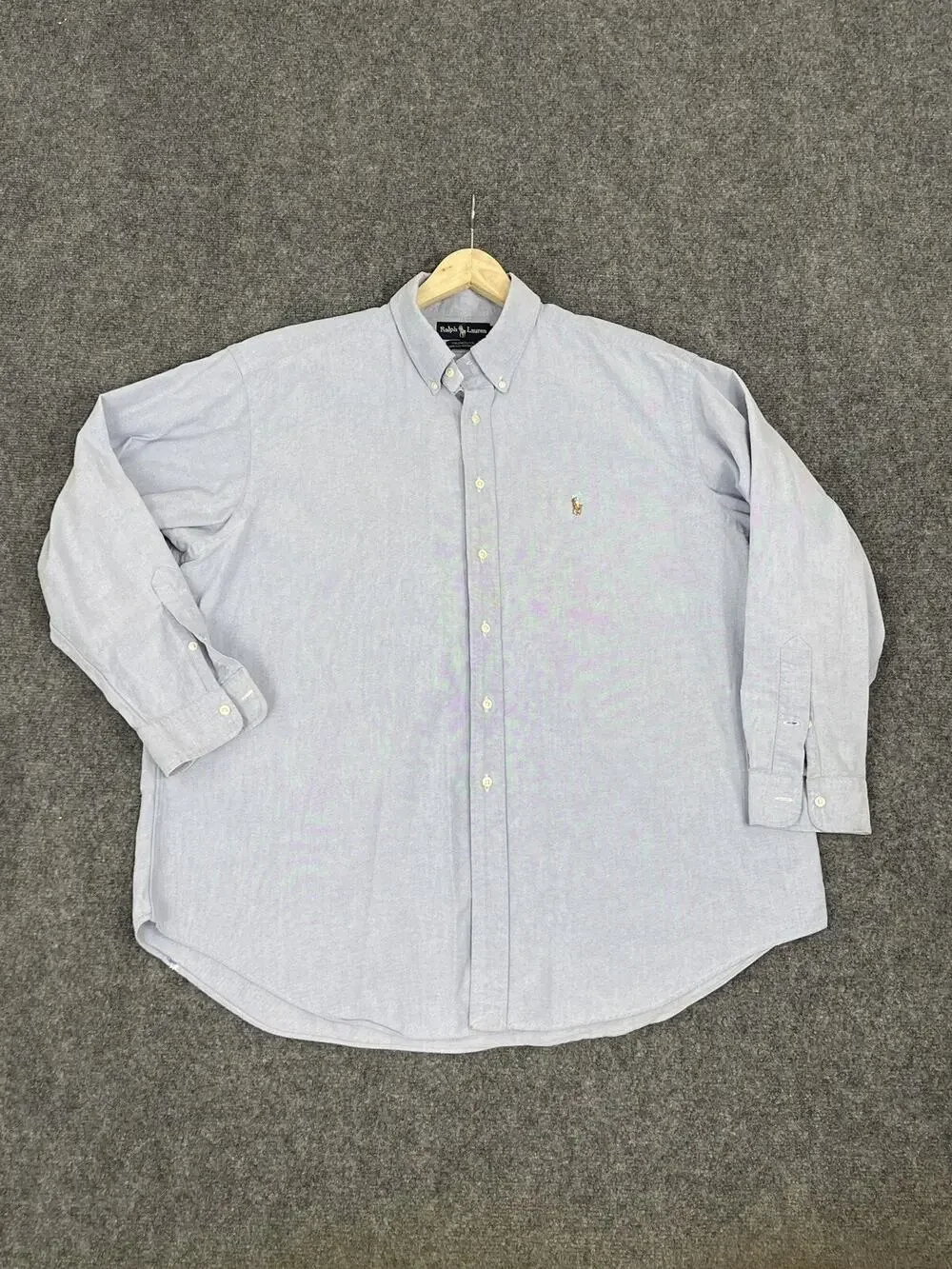 Polo Ralph Lauren Dress Shirt Mens 17.5 -34 Button Up Blue Solid Long Sleeve N53
